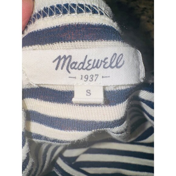 Nautical Madewell Striped V-Neck Short Sleeve T-Shirt S Viscose Blend Navy/White - Picture 5 of 7